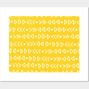 Mustard Yellow White Triangles and Arrows Pattern Posters and Art